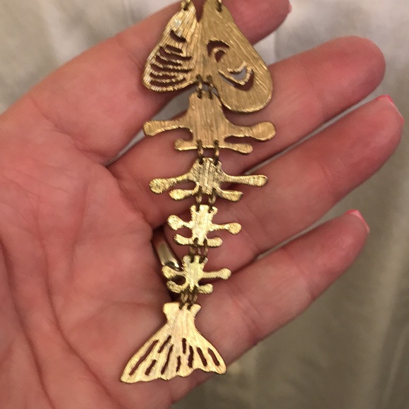 Fish skeleton necklace, gold tone. Unique piece. - Picture 5 of 11
